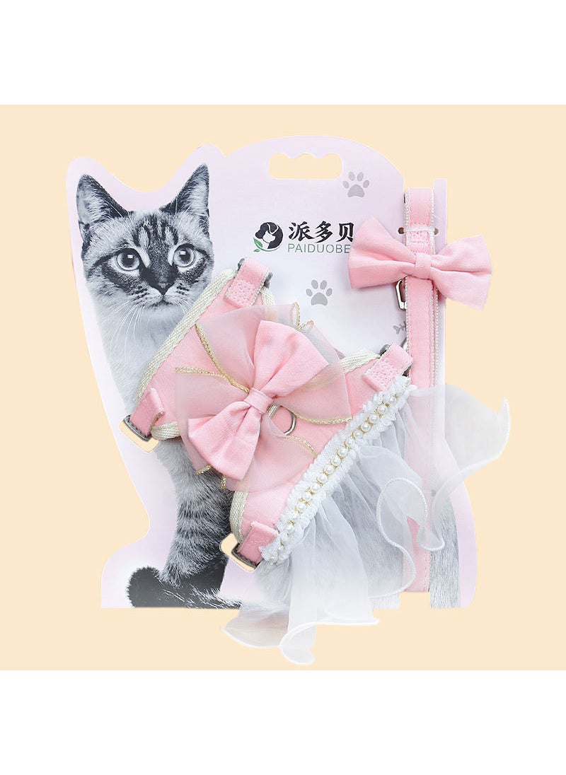 Generic 1 x 5 pcs Adjustable Cat Harness Leash Set Pink (chiffon lace + Pearl) 