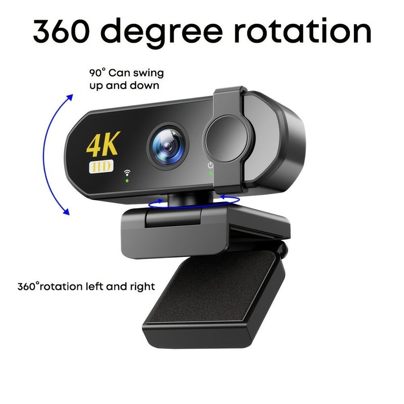 كاميرا ويب سوداء بدقة 4K UHD مع ميكروفون مدمج وإضاءة تعبئة - Image 2