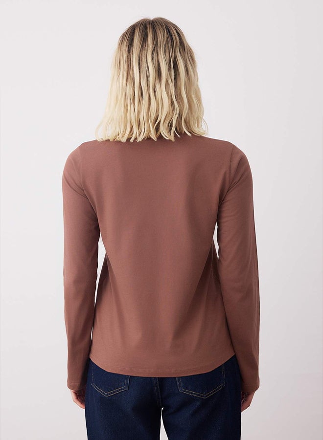 trendyol Women's Brown Longd Sleeve T-shirt - Image 4