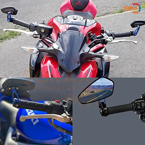 SORAX CNC Alloy Stylish Design 2-Version Mirror for Motorbike Rear view Side Handle Bar End Mirrors For All Universal Bikes (Left & Right, Pack of 2) (BLUE) - Image 2