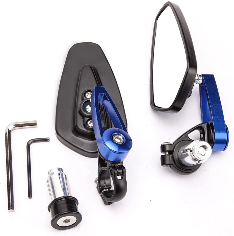 SORAX CNC Alloy Stylish Design 2-Version Mirror for Motorbike Rear view Side Handle Bar End Mirrors For All Universal Bikes (Left & Right, Pack of 2) (BLUE) - Image 1