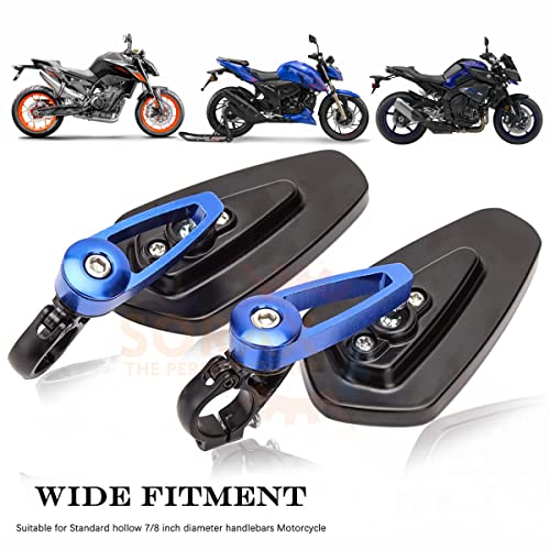 SORAX CNC Alloy Stylish Design 2-Version Mirror for Motorbike Rear view Side Handle Bar End Mirrors For All Universal Bikes (Left & Right, Pack of 2) (BLUE) - Image 4