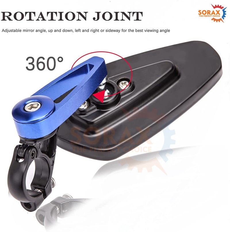 SORAX CNC Alloy Stylish Design 2-Version Mirror for Motorbike Rear view Side Handle Bar End Mirrors For All Universal Bikes (Left & Right, Pack of 2) (BLUE) - Image 3