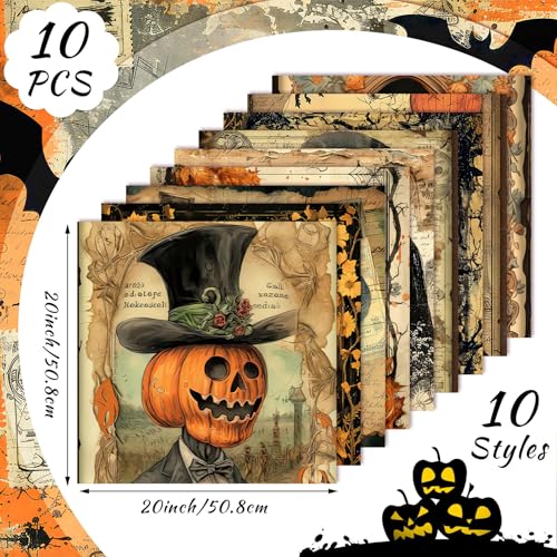 Hahafelt 10 Pcs Halloween Gothic Quilting Fabric Bundles 20 x 20 in Vintage Skull Owl Ghost Quilting Fat Square Fabric by The Yard Spooky Horror Precut Patchwork Supplies for Craft Sewing DIY Decor - Image 3