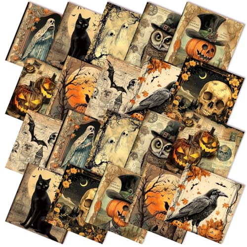 Hahafelt 10 Pcs Halloween Gothic Quilting Fabric Bundles 20 x 20 in Vintage Skull Owl Ghost Quilting Fat Square Fabric by The Yard Spooky Horror Precut Patchwork Supplies for Craft Sewing DIY Decor - Image 1