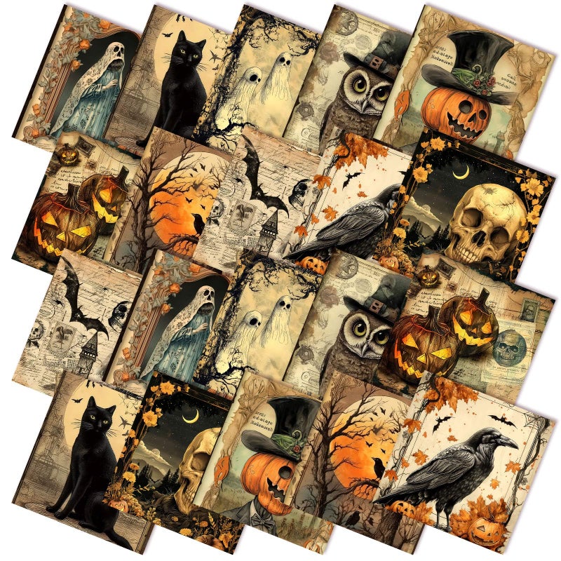 Hahafelt 10 Pcs Halloween Gothic Quilting Fabric Bundles 20 x 20 in Vintage Skull Owl Ghost Quilting Fat Square Fabric by The Yard Spooky Horror Precut Patchwork Supplies for Craft Sewing DIY Decor - Image 2