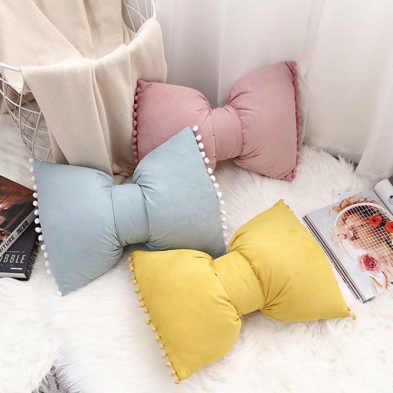 YDBDAT 14x20 Decorative Throw Pillow Covers with Pom Poms Cushion Case Lumbar Outdoor Bow Velvet Pillow Cases for Bed Sofa Couch Bench Car Set of 2 Dusty Pink x2 - Image 2