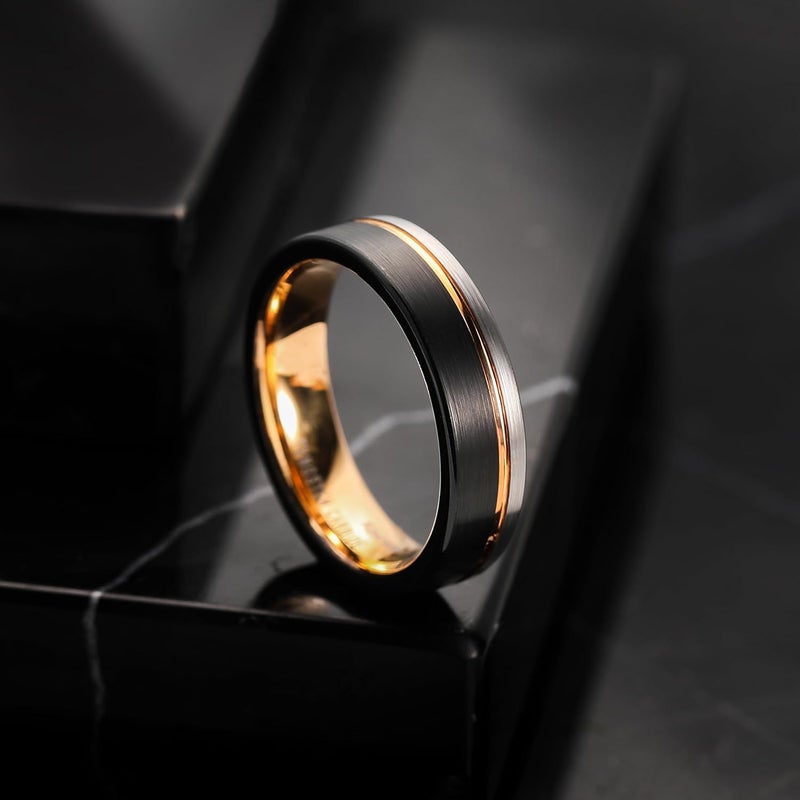 King Will Mens Tungsten Carbide Wedding Band with Groove Design, 6/7/8mm Width, Brushed/Polished Finish Men's Rings Comfort Fit - Image 3