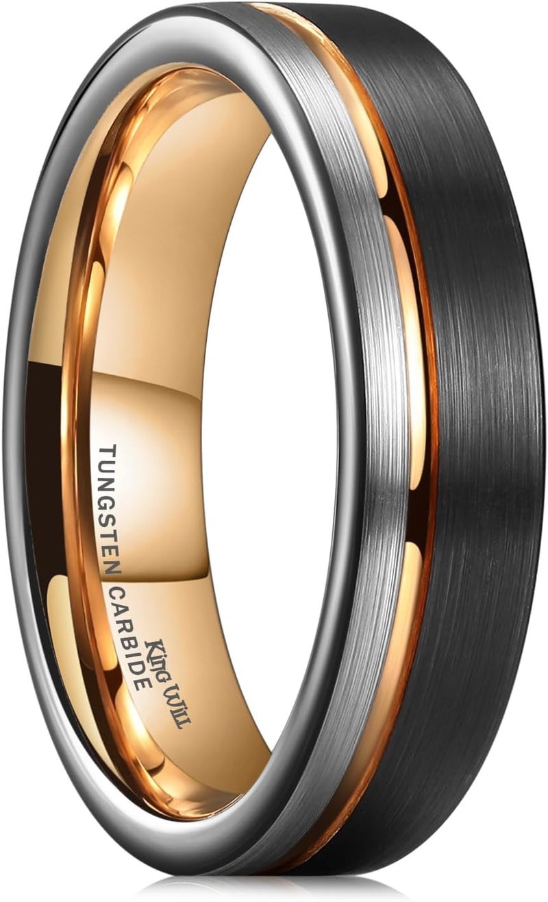 King Will Mens Tungsten Carbide Wedding Band with Groove Design, 6/7/8mm Width, Brushed/Polished Finish Men's Rings Comfort Fit - Image 1