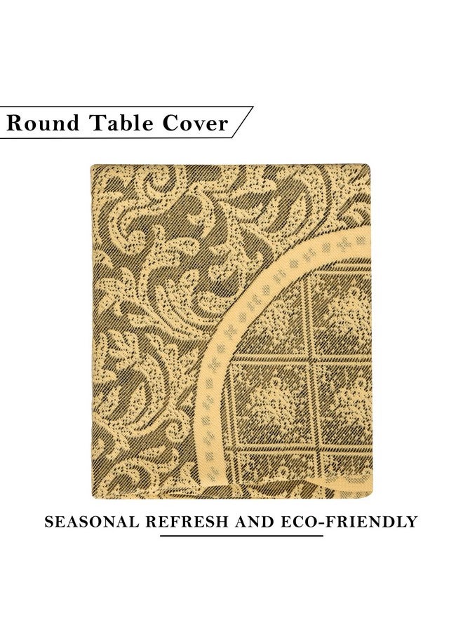 Kuber Industries - Kuber Industries Round Table Cover | 40x40 Inch | Coffee Table Cover | Kitchen Tablecloth | Tabletop Cover | Net Table Cloth for Round Tables | Table Cover for Hall Décor | Leaf Design | Golden - Image 1