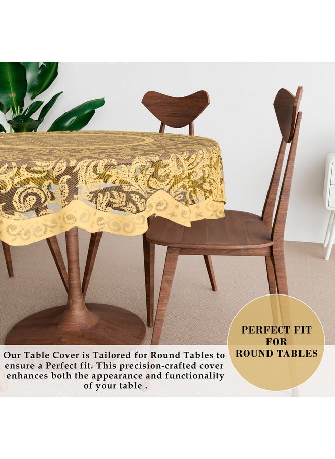 Kuber Industries - Kuber Industries Round Table Cover | 40x40 Inch | Coffee Table Cover | Kitchen Tablecloth | Tabletop Cover | Net Table Cloth for Round Tables | Table Cover for Hall Décor | Leaf Design | Golden - Image 1