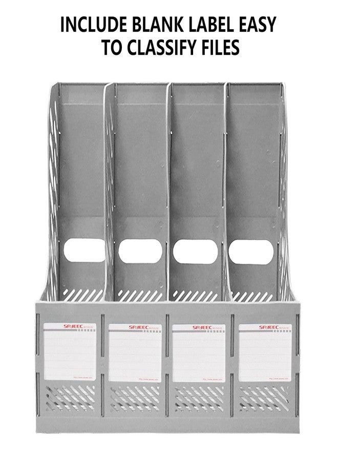 SAYEEC Magazine File Holder, Plastic Desktop File Folder Organizer with 4 Large Compartments, Vertical Desk Binder Organizer Office Organization and Storage File Holder for Desk, School, Home (Grey) - Image 5