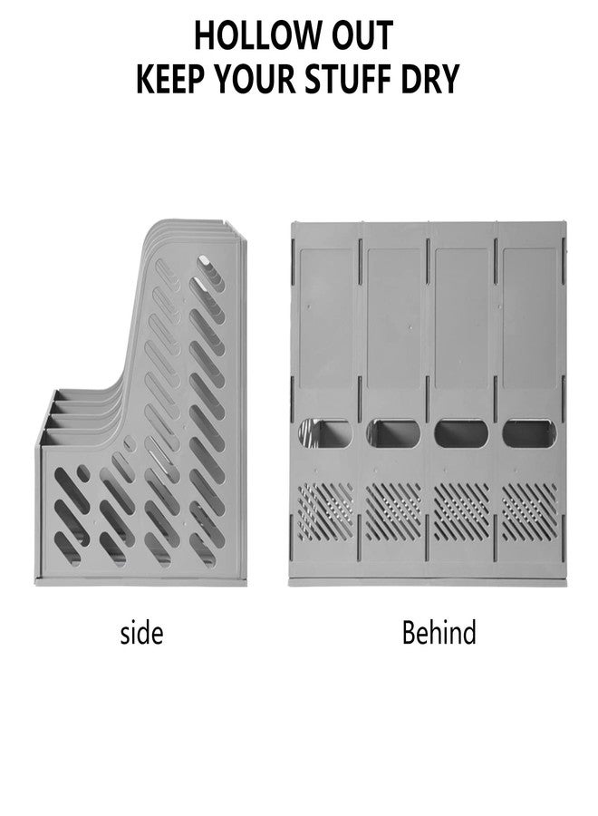 SAYEEC Magazine File Holder, Plastic Desktop File Folder Organizer with 4 Large Compartments, Vertical Desk Binder Organizer Office Organization and Storage File Holder for Desk, School, Home (Grey) - Image 4
