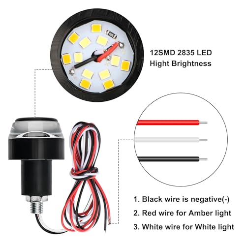 Linkstyle 2PCS Motorcycle Turn Signal Light, 12 LEDs Turn Signal Indicator Lamp, Amber White Front Handlebar End Light for 12V Scooter Sportster Cruiser Motorbike - Image 2
