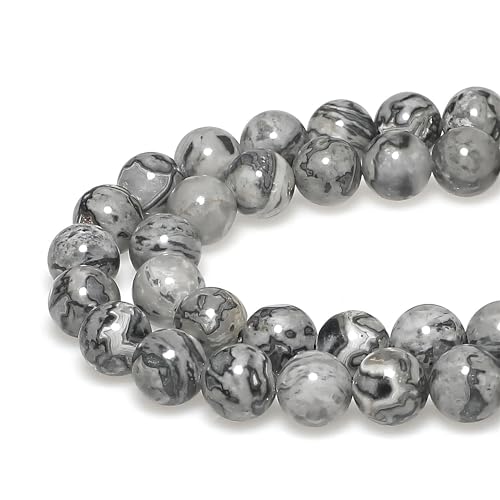MJDCB AAA Natural Map Stone Beads Gray Picasso Stone Beads for DIY Bracelet Making 15" (6mm) - Image 1