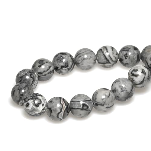 MJDCB AAA Natural Map Stone Beads Gray Picasso Stone Beads for DIY Bracelet Making 15" (6mm) - Image 2