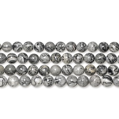 MJDCB AAA Natural Map Stone Beads Gray Picasso Stone Beads for DIY Bracelet Making 15" (6mm) - Image 4