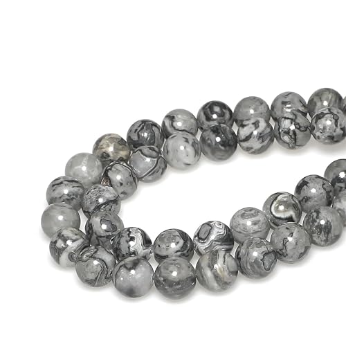 MJDCB AAA Natural Map Stone Beads Gray Picasso Stone Beads for DIY Bracelet Making 15" (6mm) - Image 3