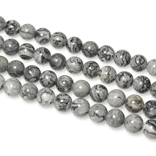 MJDCB AAA Natural Map Stone Beads Gray Picasso Stone Beads for DIY Bracelet Making 15" (6mm) - Image 5