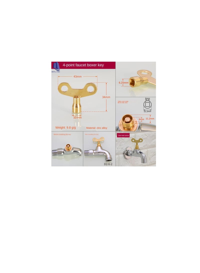Faucet Key, Bathroom Sink Water Tap Knob Switch Brass Faucet Socket for Metal Tap and Radiator Valve Usage 6mm Square Hole Pack of 2 - Image 3