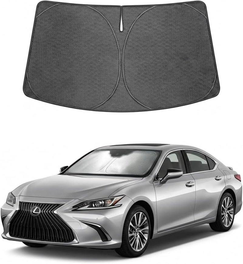 Proadsy ظل شمسي للزجاج الأمامي من مصمم خصيصًا لسيارة Lexus ES للأعوام 2019-2025، بلون أسود كريستالي، يحجب أشعة الشمس فوق البنفسجية والحرارة، قابل للطي، يحافظ على برودة السيارة أثناء ركنها في الصيف واستخدامها اليومي. - Image 1