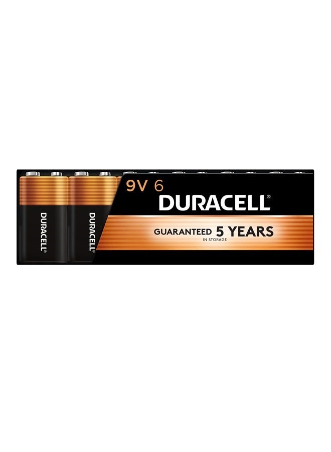 Duracell Duracell Coppertop 9V Battery, 6 Count Pack, 9 Volt Battery with Long-lasting Power, All-Purpose Alkaline 9V Battery for Household and Office Devices  - Image 1