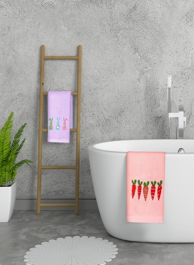Moukeren 3 Pcs Easter Hand Towels Easter Bunny Carrot Decorative Towels 100% Cotton Embroidered Rabbit Soft for Bathroom Beach Kitchen Gift, 14 x 29 Inches - Image 5