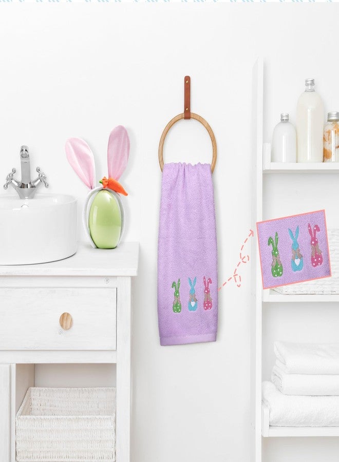 Moukeren 3 Pcs Easter Hand Towels Easter Bunny Carrot Decorative Towels 100% Cotton Embroidered Rabbit Soft for Bathroom Beach Kitchen Gift, 14 x 29 Inches - Image 3