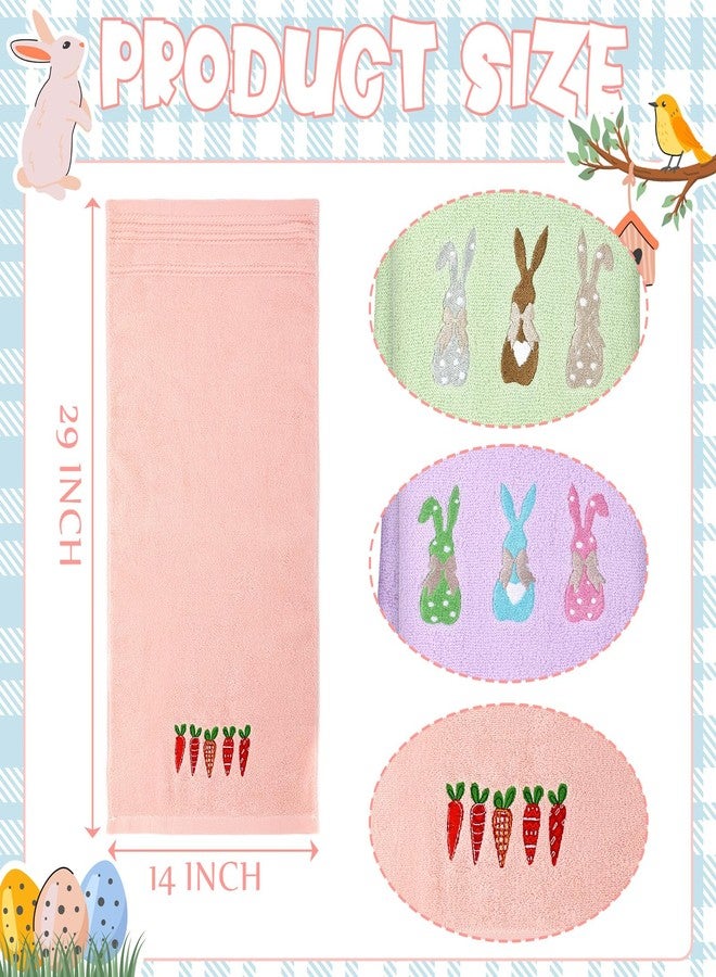 Moukeren 3 Pcs Easter Hand Towels Easter Bunny Carrot Decorative Towels 100% Cotton Embroidered Rabbit Soft for Bathroom Beach Kitchen Gift, 14 x 29 Inches - Image 2