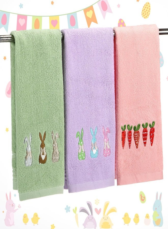 Moukeren 3 Pcs Easter Hand Towels Easter Bunny Carrot Decorative Towels 100% Cotton Embroidered Rabbit Soft for Bathroom Beach Kitchen Gift, 14 x 29 Inches - Image 1