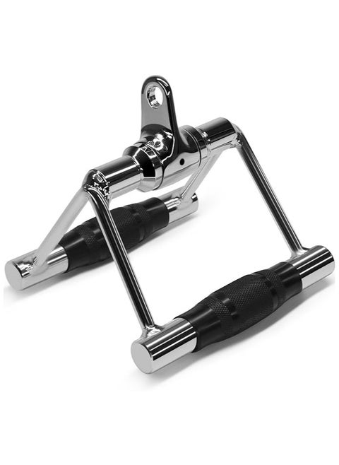 Yes4All Seated Row Double D Handle Cable Attachment – Double D Grip/Double Row Handle for Cable Attachment – 360° Steel Swivel (Chrome, Rubber)