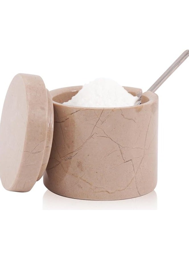 RADICALn Marble Salt Cellar With Lid & Spoon 3'' Inches Verona Handmade Salt Containers for Countertop Marble Salt Holder With Lid Ideal Spice Box & Salt Box 