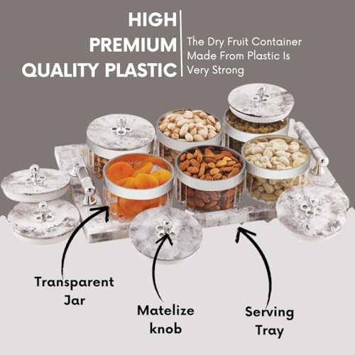 Nabhya Acrylic Unbreakable Multipurpose Airtight Dry Fruit Container Set With Lid & Serving Tray | Plastic Transparent Storage Box (White, Pack of 6) - Image 4