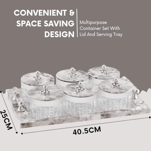 Nabhya Acrylic Unbreakable Multipurpose Airtight Dry Fruit Container Set With Lid & Serving Tray | Plastic Transparent Storage Box (White, Pack of 6) - Image 5