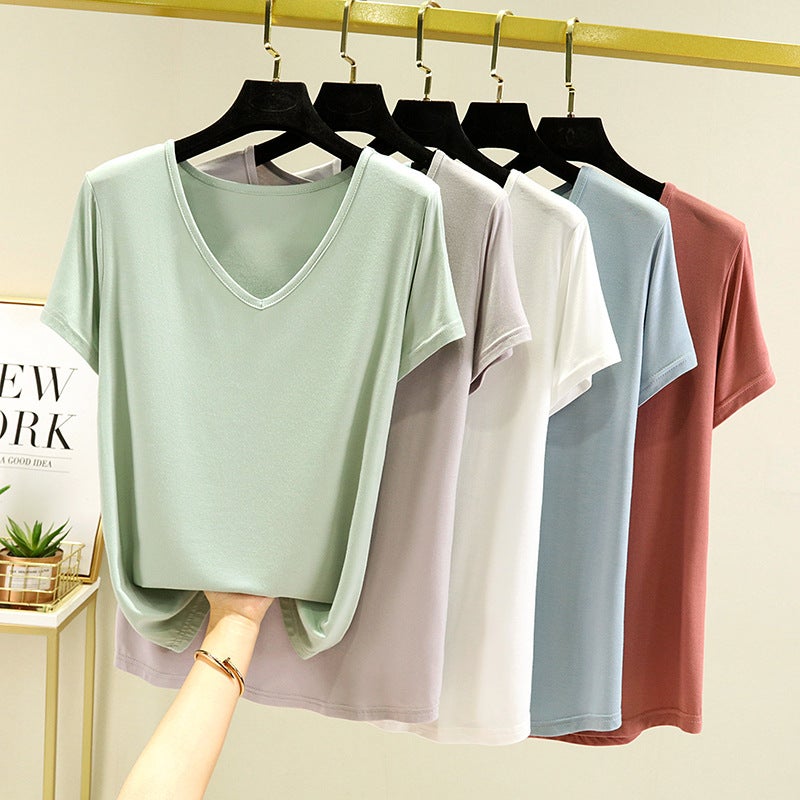 Modal Short-Sleeved T-Shirt Women'S Summer Plus Size Loose V-Neck Base Shirt Outer Wear Thin Inner Casual All-Match Top - Image 5