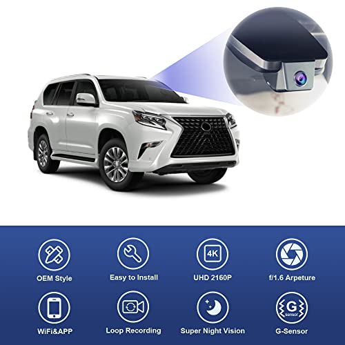 FITCAMX كاميرا داش فيت كام إكس 4K متوافقة مع لكزس GX460 2020 2021 2022 2023 فاخرة، مظهر مصنع أصلي، فيديو UHD 2160P، اتصال واي فاي وتطبيق، تسجيل متكرر، مستشعر جاذبية، توصيل وتشغيل، بطاقة 64GB - Image 4