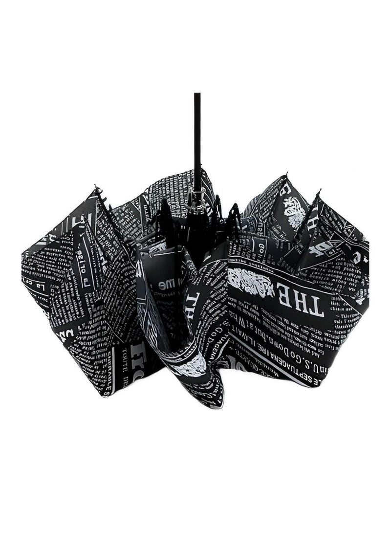 Stylish Newspaper Print 3-Fold Umbrella with 8 Ribs, Windproof and UV Protection, Ideal for Men and Women on the Go - Image 3