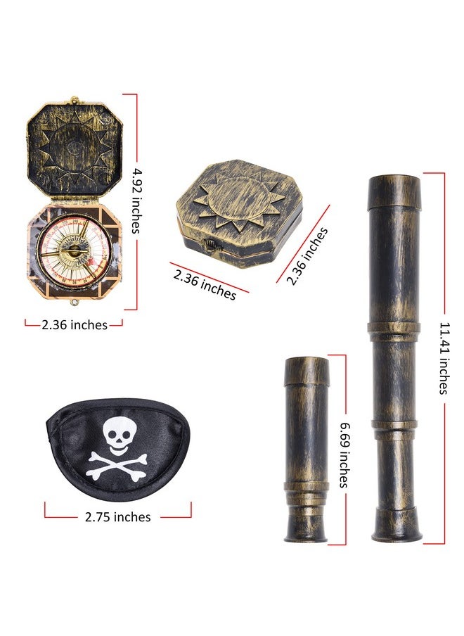 ECO-FUSED Cosplay Telescope And Compass Prop With Pirate Themed Eye Patch Antique Retro Party Supply Accessory Decor Vintage Treasure Spyglass Sundial Ship Captain Eye Patch For Themed Events Stage Plays  - Image 3