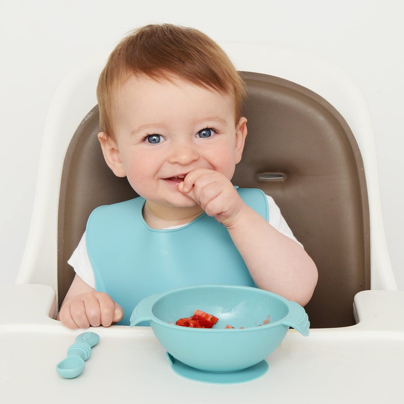 PrimaStella Unbreakable Silicone Non-Slip Bowl and Chew Spoon Set for Babies and Toddlers (Blue) - Image 4