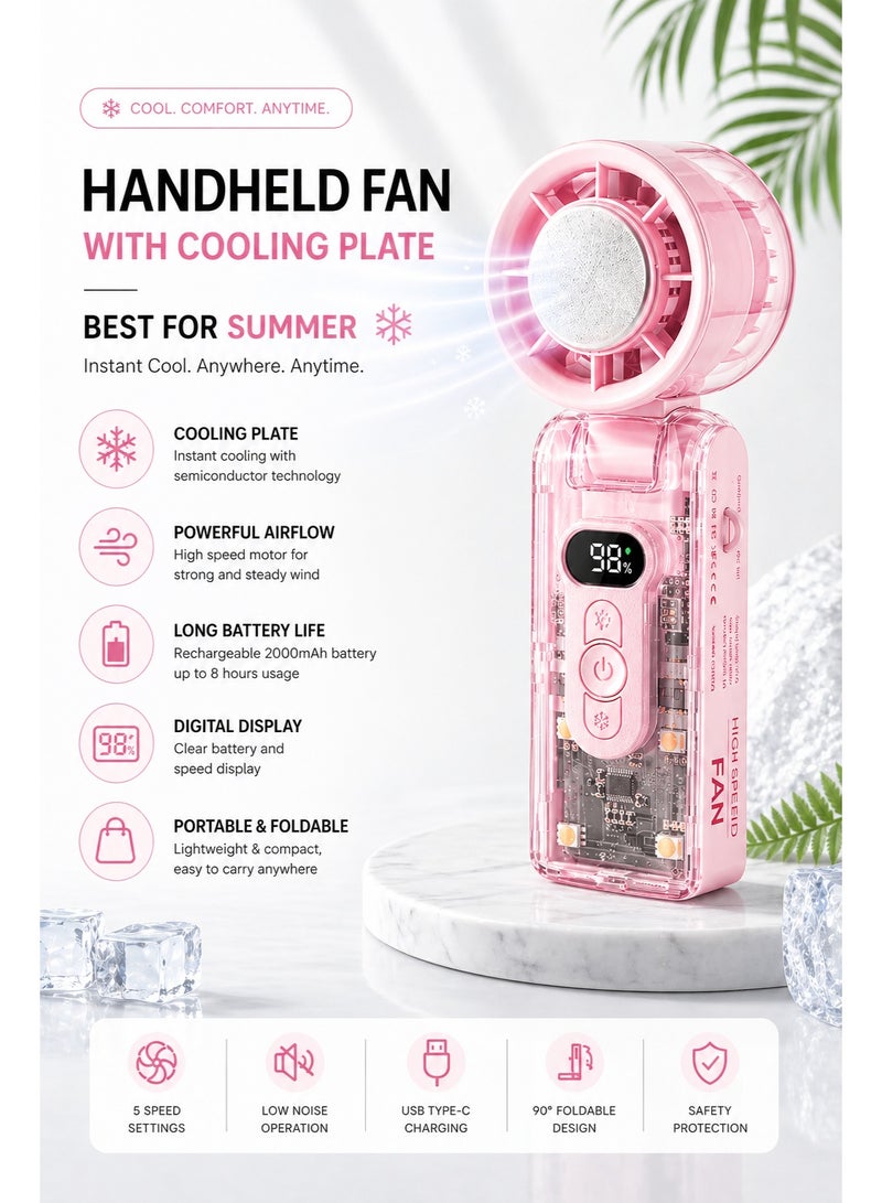 Ebazario Portable High Speed Folding Cooling Fan, Rechargeable Handheld Mini Fan with USB Charging, Foldable Desk Fan, Quiet Turbo Airflow, Travel Pocket Fan for Home, Office, Outdoor & Camping - Image 3