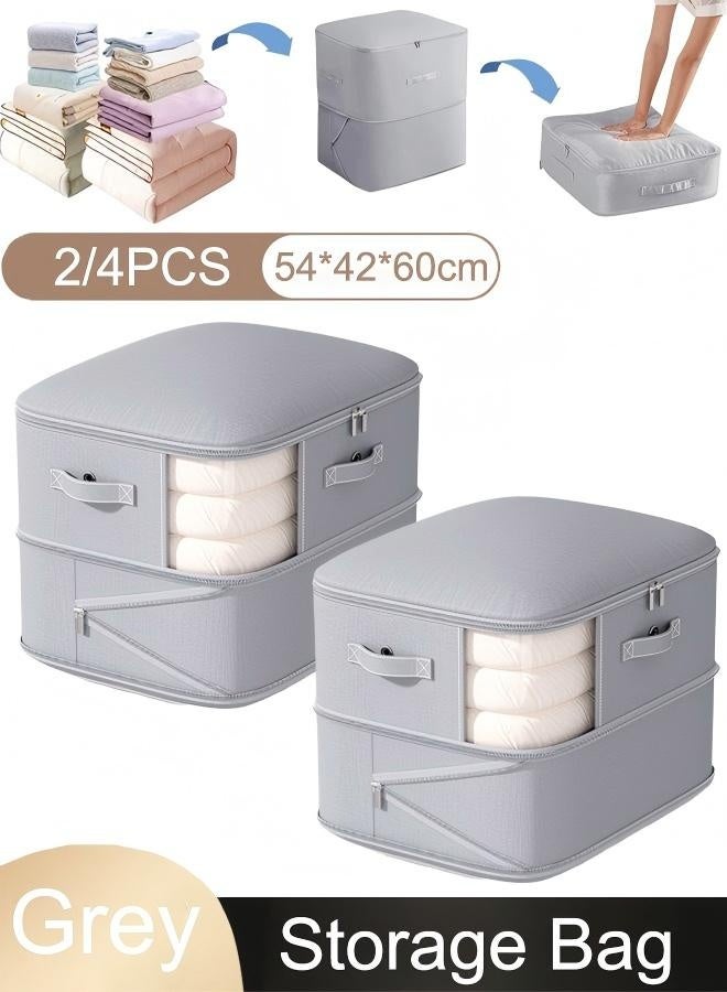 2/4PCS Closet Storage Box Closet Container Organizer  Packing Cube Extra Large Compression Sealer Bags Ultra Space Saving Self Compression Organizer Large Capacity Wardrobe Clothes Storage Box With Clear Window for Blanket, Bedding, Clothes, Comforter  - Image 1