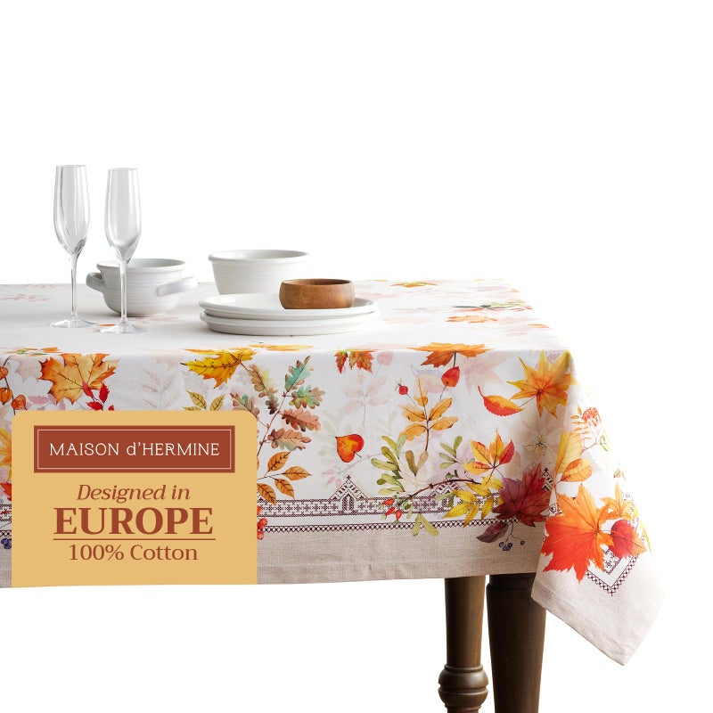 Maison d' Hermine 100% Cotton Table Cover - 60""x120"" Rectangle Decorative Tablecloth - Washable Tablecloths for Dining  Home  Farmhouse & Party - for Thanksgiving & Christmas - Amarante Collection - Image 1