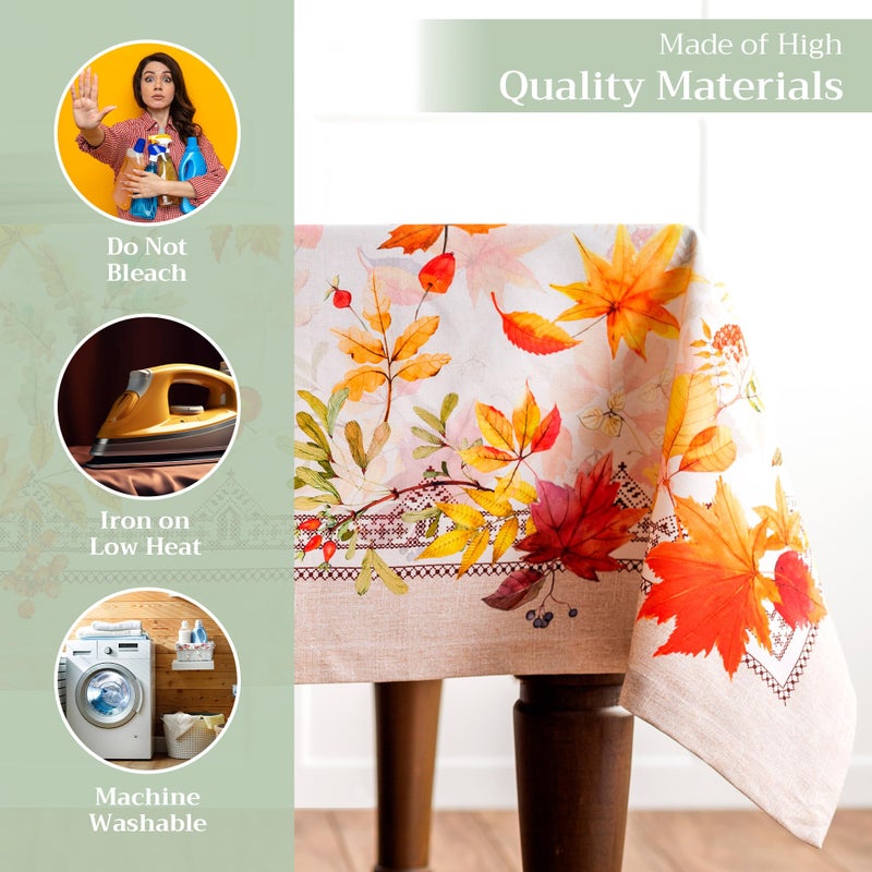 Maison d' Hermine 100% Cotton Table Cover - 60""x120"" Rectangle Decorative Tablecloth - Washable Tablecloths for Dining  Home  Farmhouse & Party - for Thanksgiving & Christmas - Amarante Collection - Image 3