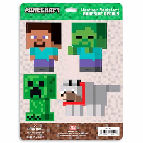 Open Road Brands Minecraft Characters Adhesive Vinyl Decal Sticker Set - Fun Minecraft Stickers for Car, Water Bottle or Laptop, 1 Pack (4 Count) - Image 1