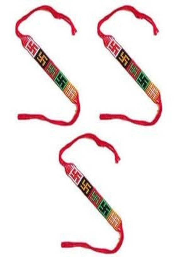 JAIN life Swastik hand Band Fashion Bracelet For Girls and Boys with Colourfill Swastik (Red) Pack of 3 - Image 1
