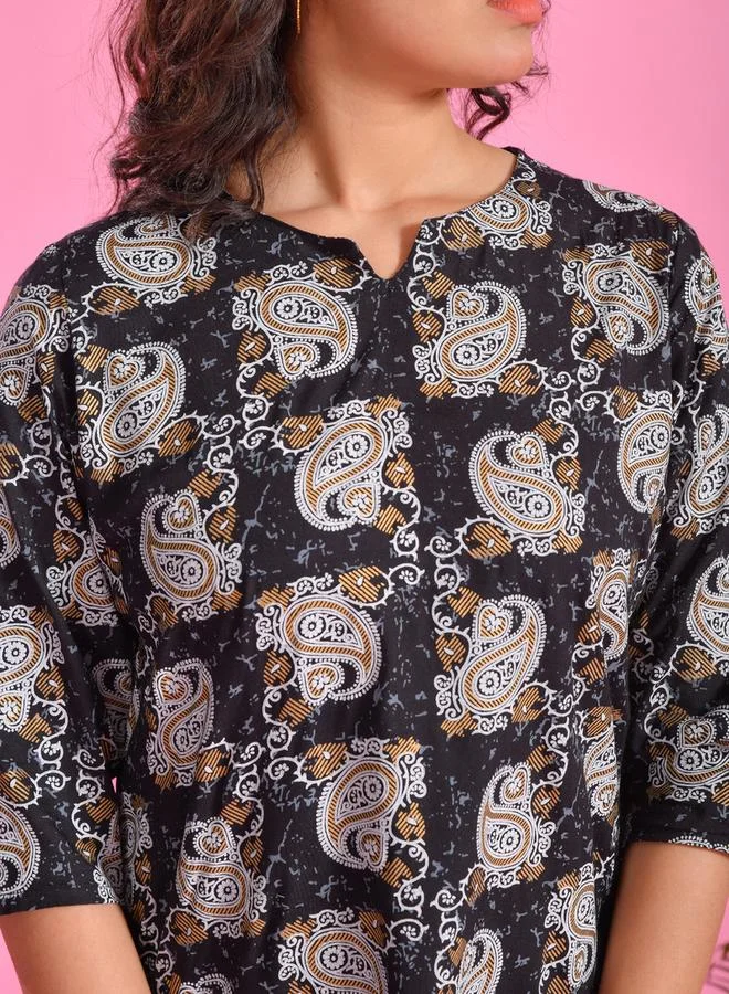 Sanskrutihomes  sanskrutihomes Printed Notch Neck Top and Pyjama Set for Women | Best Price UAE