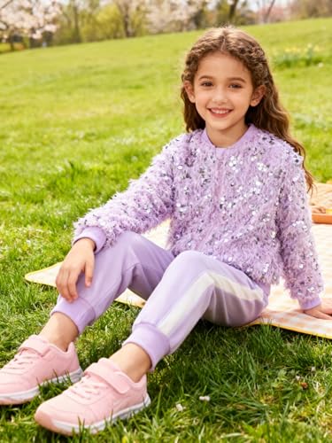 WELAKEN Girls Faux Feather Sequin Jacket Shiny Long Sleeve Zip Up Coat with Pockets - Image 3