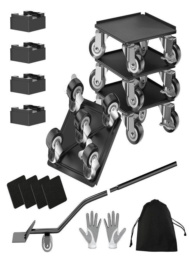 LOYAL TIGER Furniture Dolly and Movers Set 1500LBS Max Load 5X 360° Universal Rubber Wheels Carbon Steel Construction Includes Lifter Jacks Gliders and Sliders for Easy Moving Heavy Duty（5.4in*5.4in,Black） - Image 1