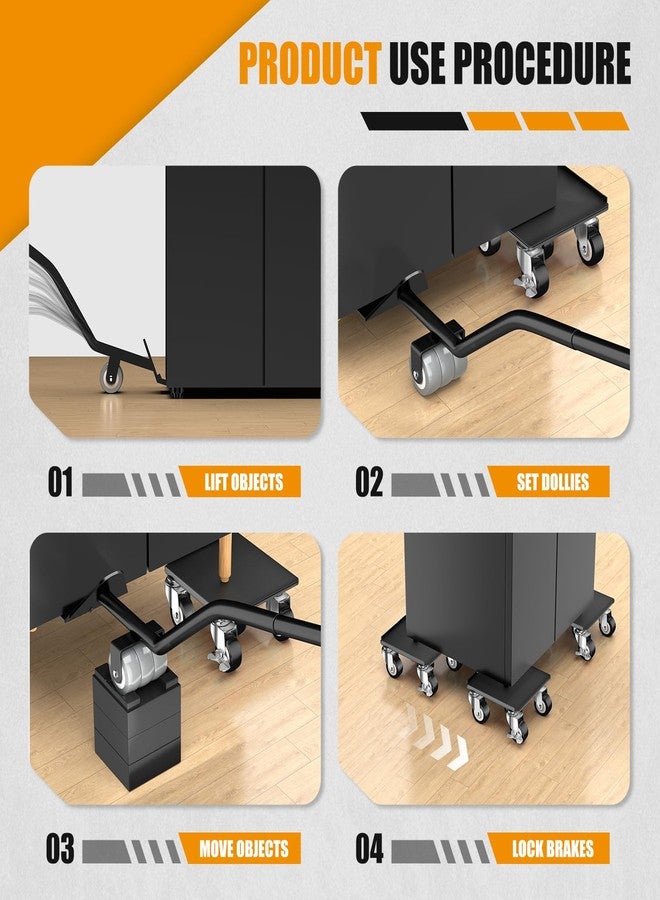 LOYAL TIGER Furniture Dolly and Movers Set 1500LBS Max Load 5X 360° Universal Rubber Wheels Carbon Steel Construction Includes Lifter Jacks Gliders and Sliders for Easy Moving Heavy Duty（5.4in*5.4in,Black） - Image 5
