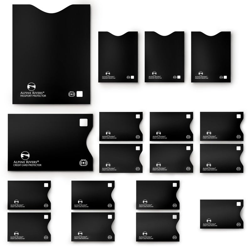 Alpine Rivers RFID Blocking Credit Card Sleeves 18-Piece Set â€“ 14 Color-Coded Card Protectors with 4 Passport Holders â€“ Slim Water-Resistant Anti-Theft Protection for Travel - Image 1